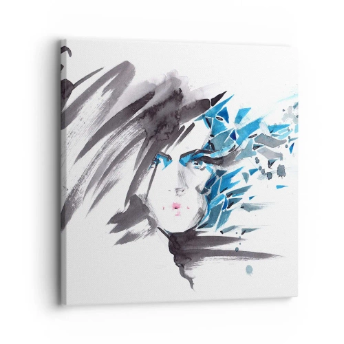Impression sur toile - Image sur toile - Portrait sensuel en gris et bleu - 30x30 cm