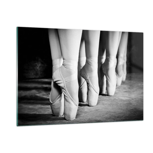 Impression sur verre - Image sur verre - Ballerines sur pointes dans un décor noir et blanc - 120x80cm - Ensemble, simple - Décoration murale moderne pour le salon et la chambre ARTTOR