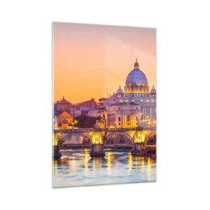 Impression sur verre - Image sur verre - Pont et basilique à Rome au coucher du soleil - 50x70cm - Coucher de soleil sur la ville éternelle - Décoration murale moderne pour le salon et la chambre ARTTOR