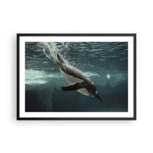 Affiche dans un cadre noir - Poster - Un pingouin plongeant dans les profondeurs de l'eau glacée - 70x50cm - Bienvenue dans mon monde - Décoration murale moderne pour le salon et la chambre ARTTOR