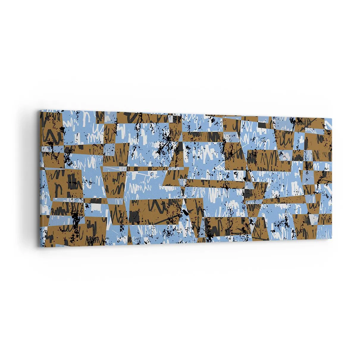 Impression sur toile - Image sur toile - Une composition abstraite de rectangles dans des tons de marron et de bleu. - 120x50cm - Une découpe non humaine - Décoration murale moderne pour le salon et la chambre ARTTOR