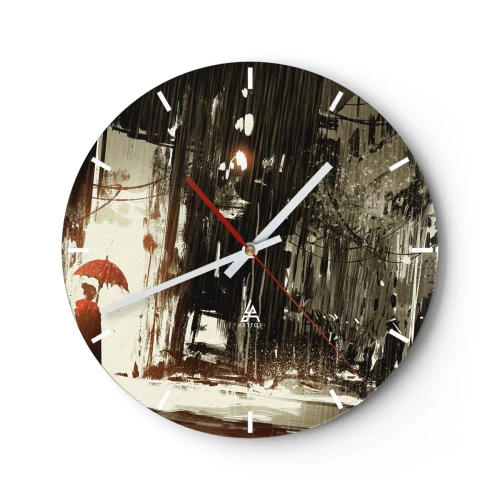 Horloge murale - Pendule murale - Une scène avec un parapluie dans une rue pluvieuse - 30x30cm - La poésie du parapluie rouge - Décoration murale moderne pour le salon, la cuisine et la chambre ARTTOR