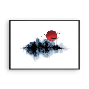 Affiche dans un cadre noir - Poster - Soleil rouge sur un paysage pittoresque avec torii - 100x70cm - Vue japonnaise - Décoration murale moderne pour le salon et la chambre ARTTOR