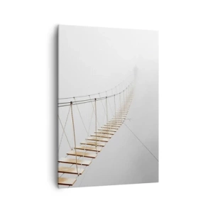 Impression sur toile - Image sur toile - Un pont suspendu dans le brouillard vu d'une perspective minimaliste - 70x100cm - Où cela va-t-il te mener? - Décoration murale moderne pour le salon et la chambre ARTTOR