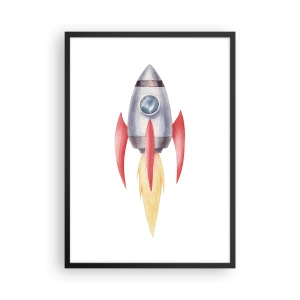 Affiche dans un cadre noir - Poster - Fusée spatiale de style aquarelle - 50x70cm - Plus haut, plus vite, plus loin - Décoration murale moderne pour le salon et la chambre ARTTOR