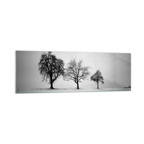 Impression sur verre - Image sur verre - Trois arbres dans un champ enneigé dans un style monochrome - 160x50cm - A quoi rêvent-ils? - Décoration murale moderne pour le salon et la chambre ARTTOR