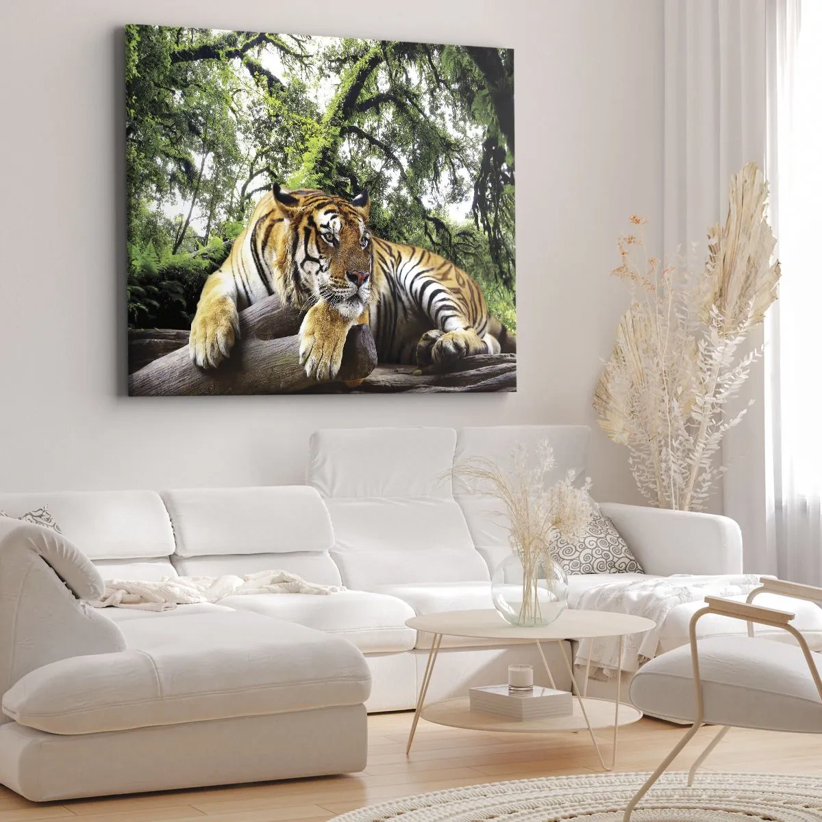 Impression sur toile - Image sur toile - Un tigre se reposant dans une forêt tropicale - 100x70cm - Cordialement - Décoration murale moderne pour le salon et la chambre ARTTOR