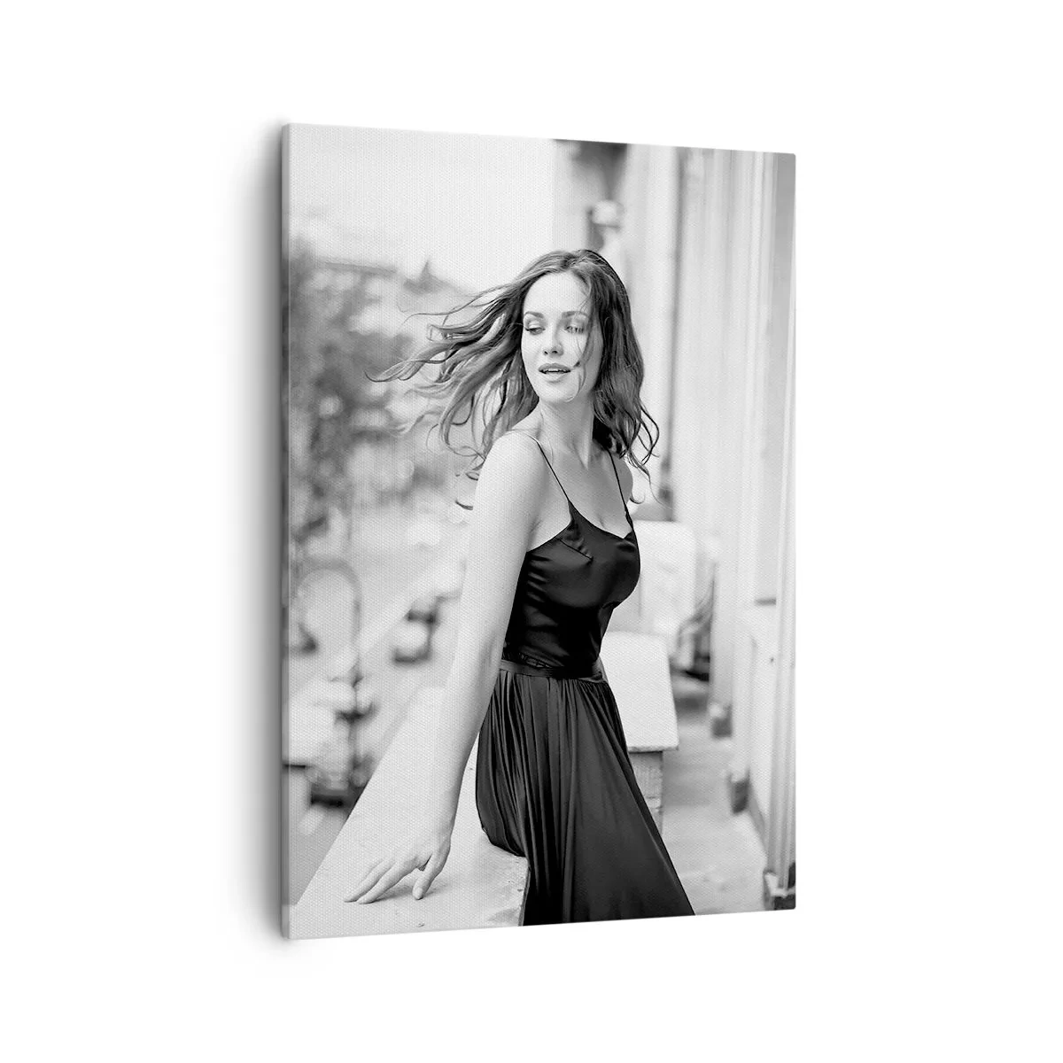 Impression sur toile - Image sur toile - Photo en noir et blanc d'une femme sur un balcon - 50x70cm - Certainement un Parisien - Décoration murale moderne pour le salon et la chambre ARTTOR