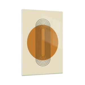 Impression sur verre - Image sur verre - Motif géométrique avec des cercles et des lignes orange - 70x100cm - Plan idéal - Décoration murale moderne pour le salon et la chambre ARTTOR