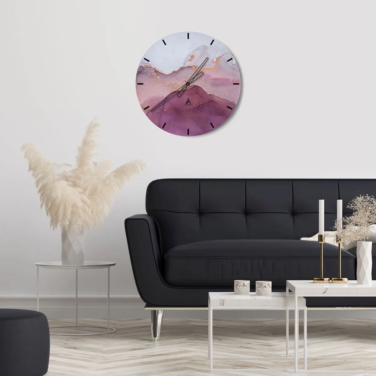 Horloge murale - Pendule murale - Vagues lilas et violettes - 30x30 cm