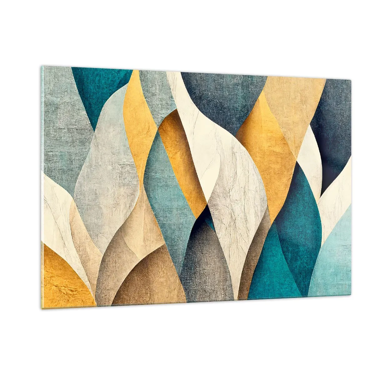 Impression sur verre - Image sur verre - Formes abstraites dans les tons de jaune et de bleu - 120x80cm - Rythme et vague - Décoration murale moderne pour le salon et la chambre ARTTOR
