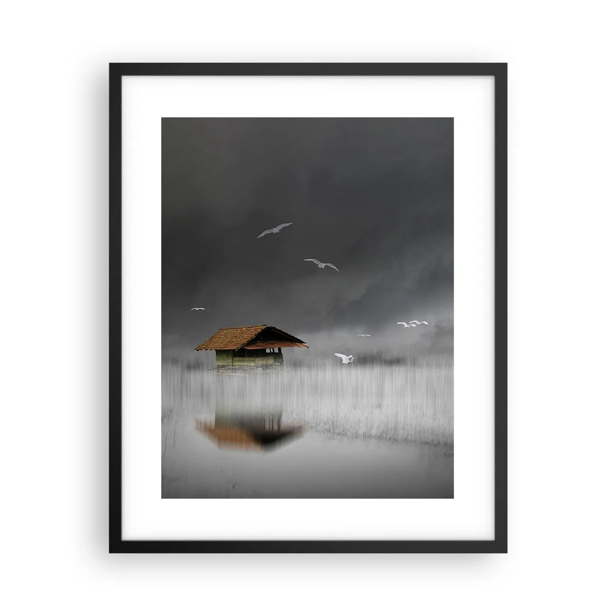 Affiche dans un cadre noir - Poster - A l'abri de la pluie - 40x50 cm