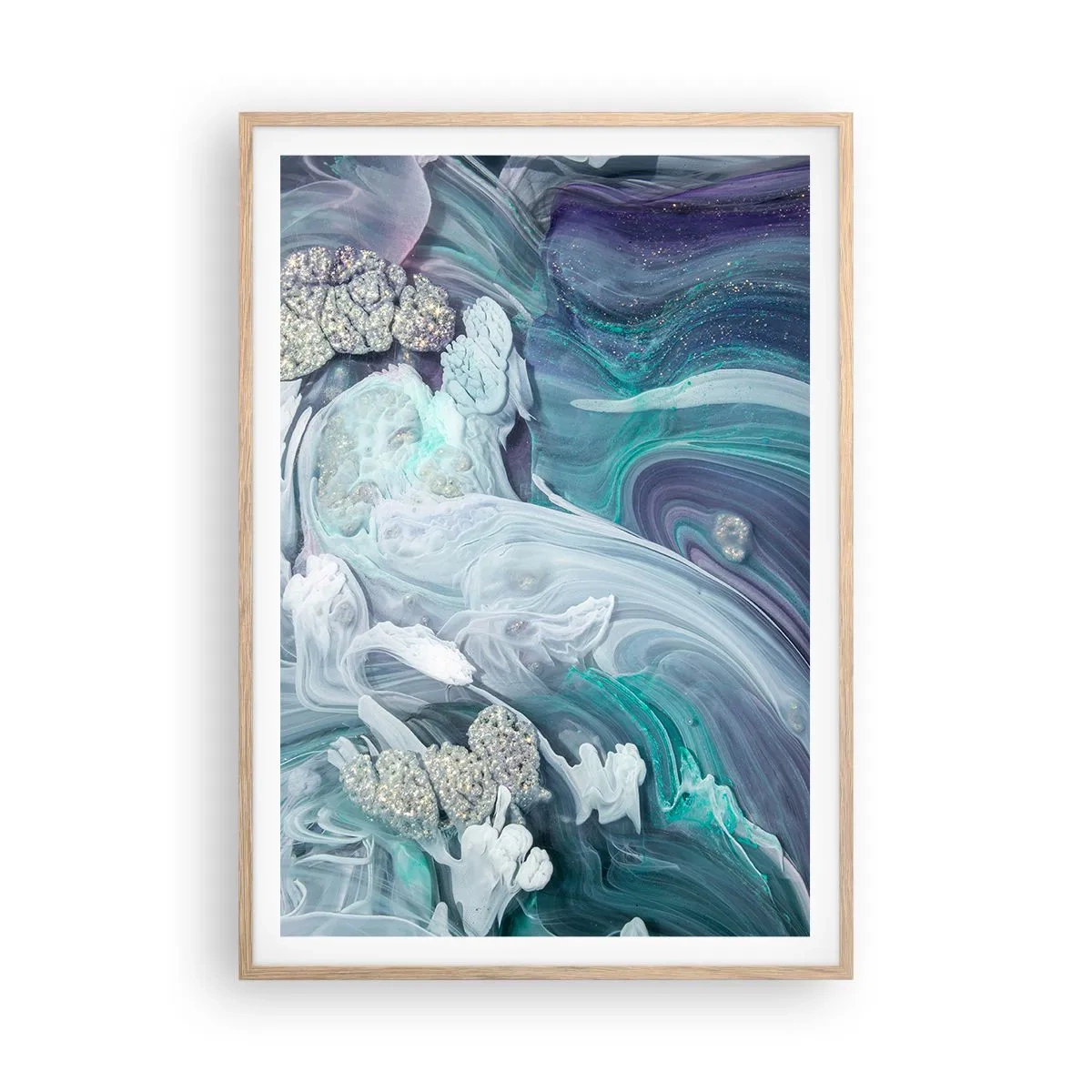 Affiche dans un chêne clair - Poster - Courants bleus - 70x100 cm