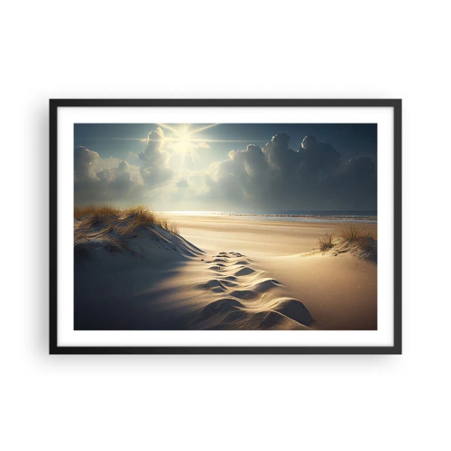 Affiche dans un cadre noir - Poster - Dunes dorées sur la plage au coucher du soleil avec vue sur la mer - 70x50cm - Un paysage apaisant - Décoration murale moderne pour le salon et la chambre ARTTOR