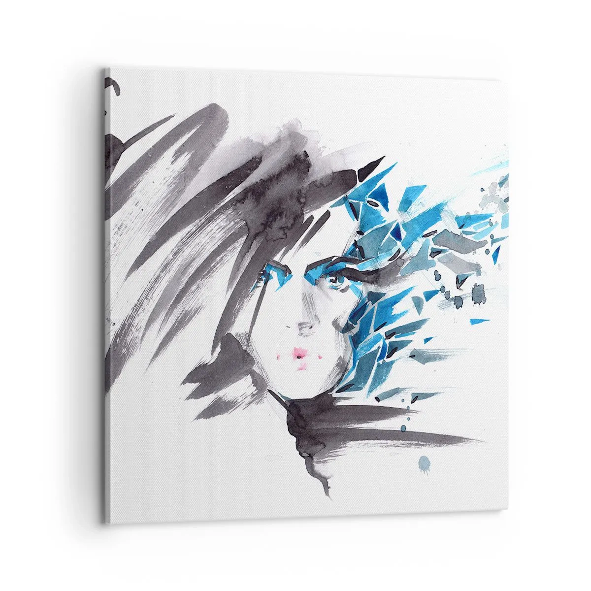 Impression sur toile - Image sur toile - Portrait sensuel en gris et bleu - 60x60 cm