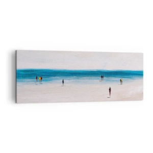 Impression sur toile - Image sur toile - Une plage avec des gens sur fond de mer calme - 140x50cm - Un besoin naturel - Décoration murale moderne pour le salon et la chambre ARTTOR