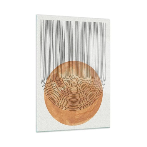 Impression sur verre - Image sur verre - Forme géométrique avec des lignes concentriques et un cercle doré - 50x70cm - Composition solaire - Décoration murale moderne pour le salon et la chambre ARTTOR