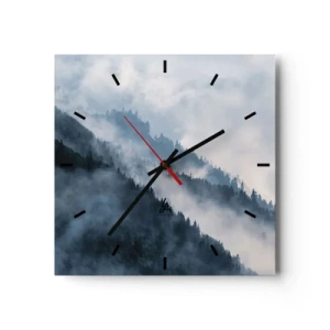 Horloge murale - Pendule murale - Le brouillard plane sur les flancs boisés des montagnes dans un paysage mystérieux - 30x30cm - Mysticisme des montagnes - Décoration murale moderne pour le salon et la chambre ARTTOR
