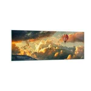 Impression sur verre - Image sur verre - Un ballon sur fond de nuages dramatiques - 140x50cm - Je vole parce que je veux - Décoration murale moderne pour le salon et la chambre ARTTOR