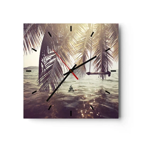 Horloge murale - Pendule murale - Palmier avec une balançoire au-dessus de l'eau au soleil - 30x30cm - Vous pouvez vous balancer dans les nuages