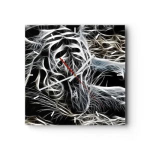Horloge murale - Pendule murale - Un motif abstrait représentant la silhouette d'un chat sur fond noir. - 30x30cm - Une étude de la légèreté du chat - Décoration murale moderne pour le salon et la chambre ARTTOR