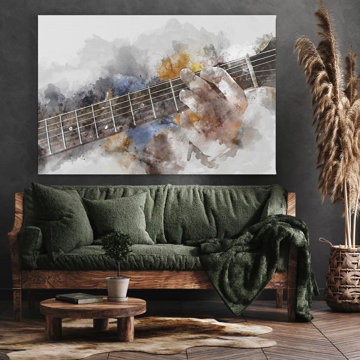 Impression sur toile - Image sur toile - Image abstraite d'une main jouant de la guitare - 70x50cm - La poésie entre les cordes - Décoration murale moderne pour le salon et la chambre ARTTOR