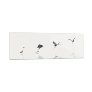 Impression sur verre - Image sur verre - Quatre silhouettes d'oiseaux se reflètent dans l'eau calme - 160x50cm - Quatre étapes simples - Décoration murale moderne pour le salon et la chambre ARTTOR