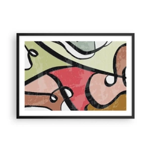 Affiche dans un cadre noir - Poster - Formes abstraites colorées avec des lignes noires - 70x50cm - Pirouettes parmi les couleurs - Décoration murale moderne pour le salon et la chambre ARTTOR