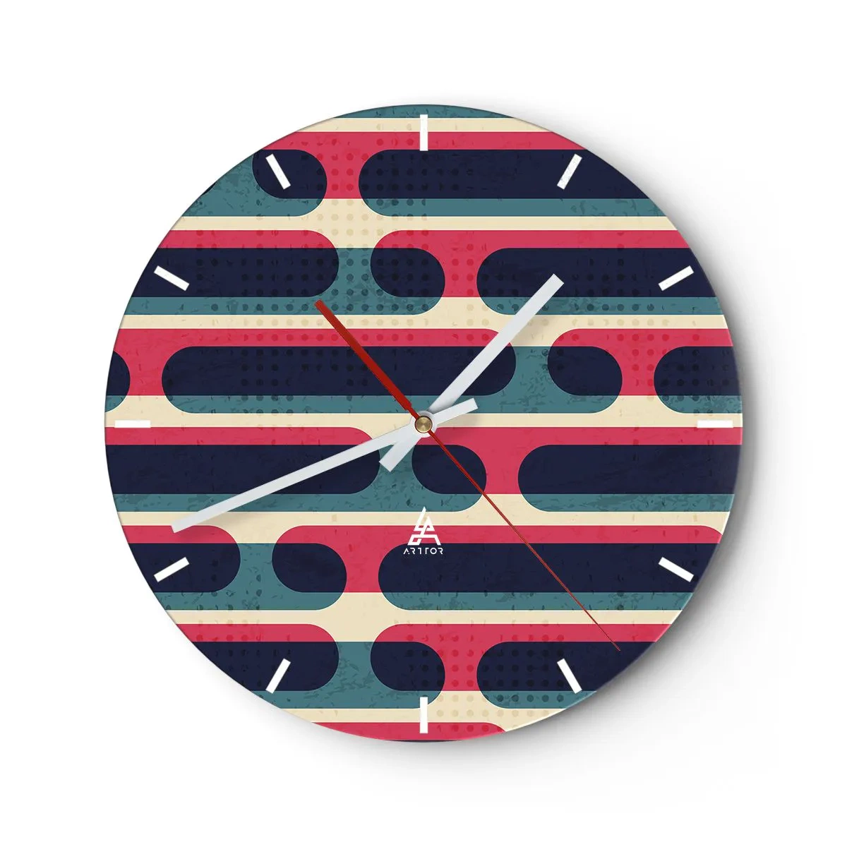 Horloge murale - Pendule murale - Motif rétro abstrait avec des rayures colorées - 30x30cm - En profondeur et sur l'avant - Décoration murale moderne pour le salon, la cuisine et la chambre ARTTOR