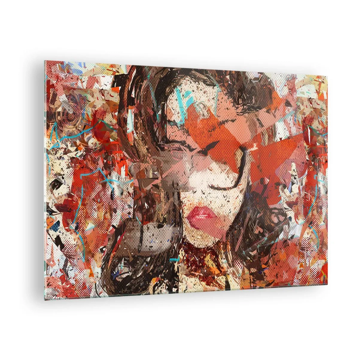 Impression sur verre - Image sur verre - Portrait abstrait d'une femme dans les tons de rouge et de beige - 70x50cm - Personne ne sait ce que tu es vraiment - Décoration murale moderne pour le salon et la chambre ARTTOR