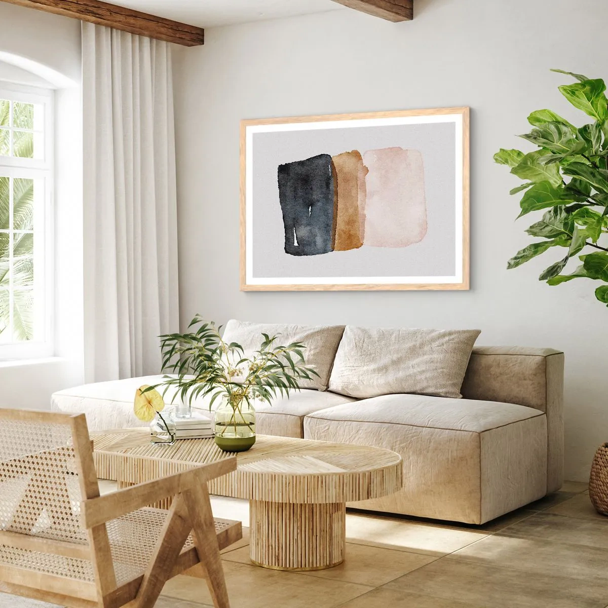 Affiche dans un chêne clair - Poster - Composition de couleurs de la terre - 50x40 cm