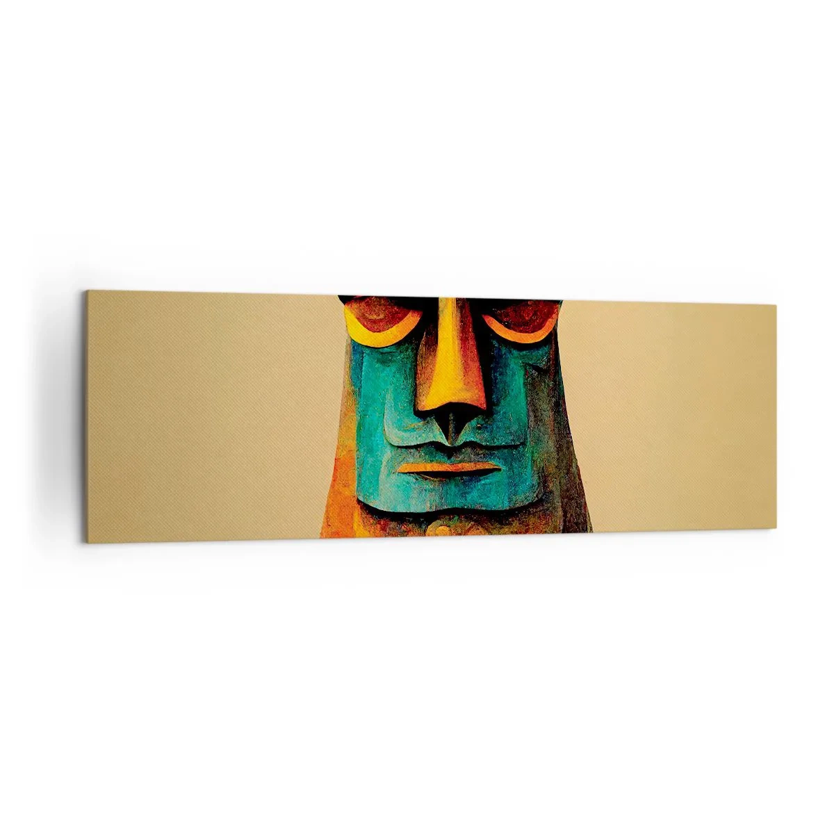Impression sur toile - Image sur toile - Statue colorée de l'île de Pâques - 160x50cm - Statuesque et sympathique - Décoration murale moderne pour le salon et la chambre ARTTOR