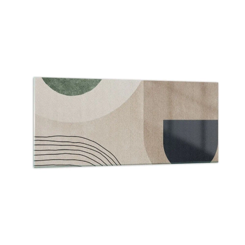 Impression sur verre - Image sur verre - Formes géométriques dans les tons beige et vert - 120x50cm - La douceur de l'ovale - Décoration murale moderne pour le salon et la chambre ARTTOR