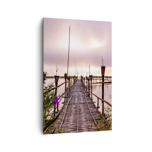 Impression sur toile - Image sur toile - Pont de bambou sur l'eau à l'aube - 80x120cm - Le silence et le calme d'Asie - Décoration murale moderne pour le salon et la chambre ARTTOR