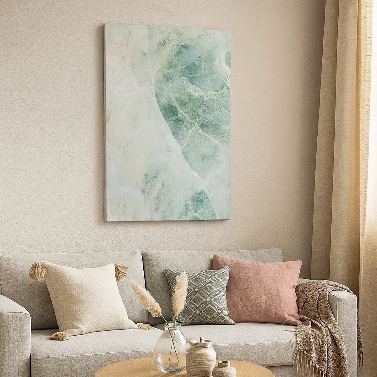 Impression sur toile - Image sur toile - Marbre vert aux délicates veines blanches - 50x70cm - La noble froideur de la pierre - Décoration murale moderne pour le salon et la chambre ARTTOR