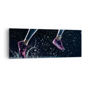 Impression sur toile - Image sur toile - Une prise de vue dynamique d'une course sous la pluie sur fond noir - 140x50cm - Combien de force dans les jambes - Décoration murale moderne pour le salon et la chambre ARTTOR