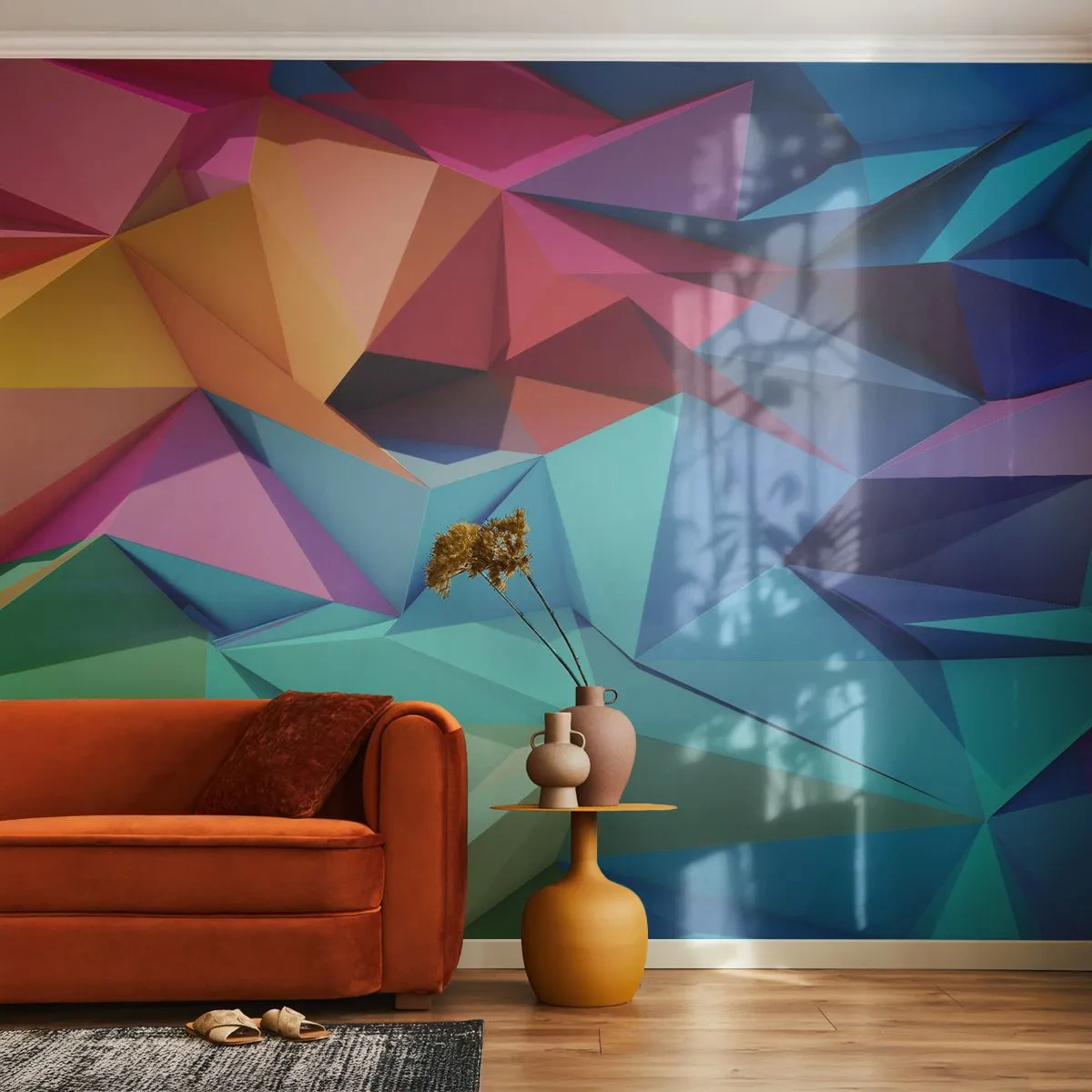 Papier Peint Autocollant Deluxe Sticker - Origami arc-en-ciel - Abstraction, 3D, Graphique - 250x175 cm