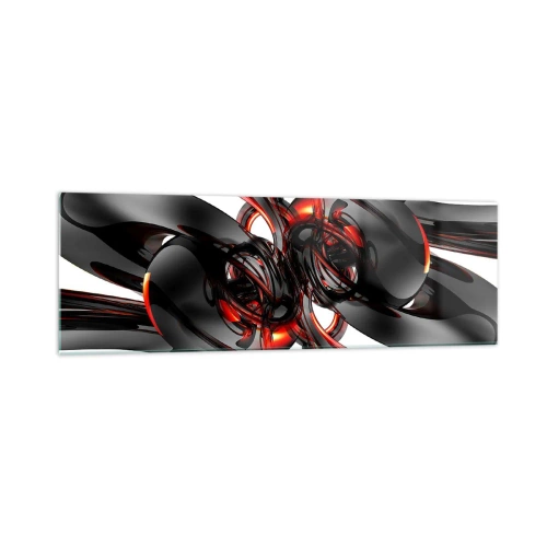 Impression sur verre - Image sur verre - Graphiques 3D abstraits avec des éléments noirs et rouges - 160x50cm - Mouvement de graphite et rouge - Décoration murale moderne pour le salon et la chambre ARTTOR