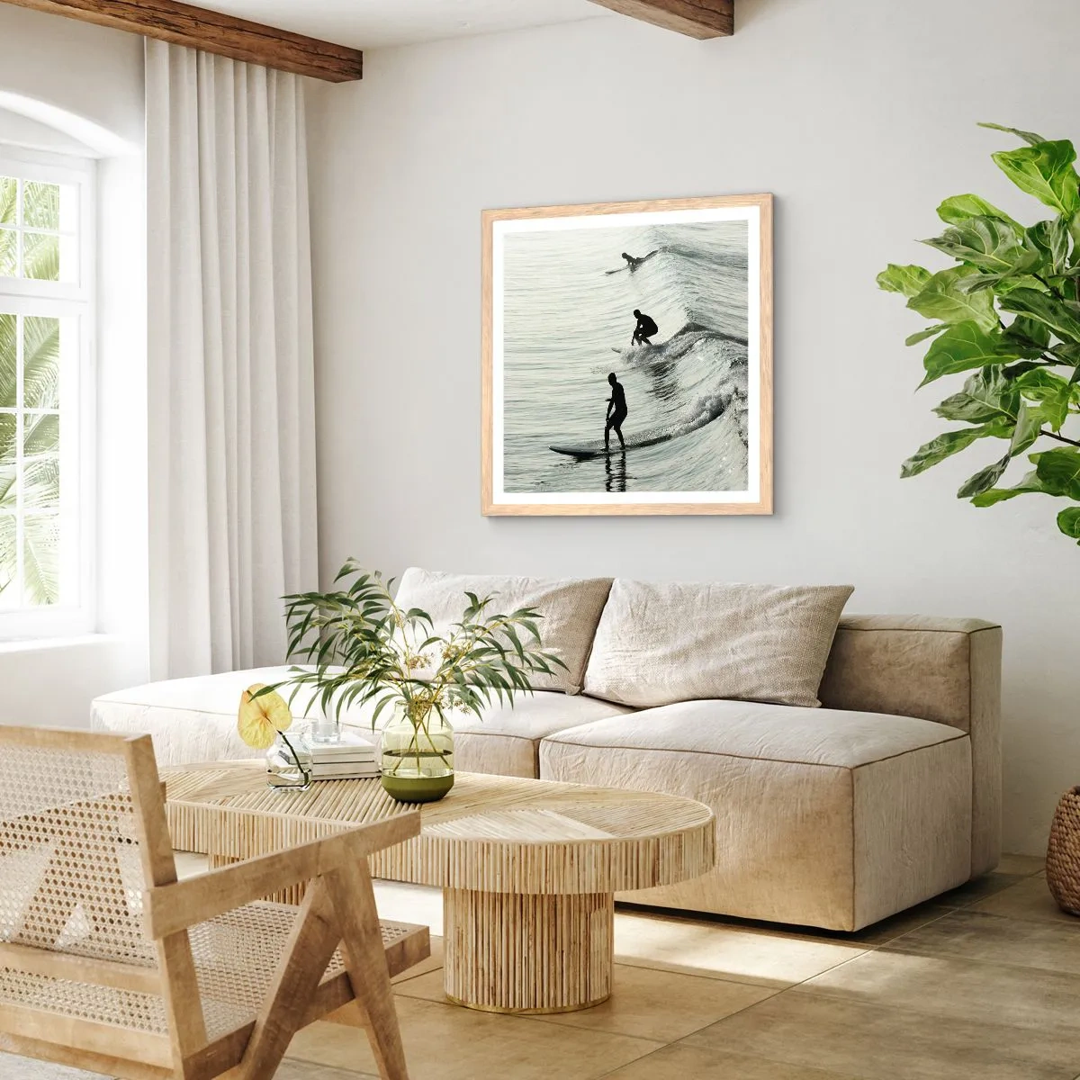 Affiche dans un chêne clair - Poster - A la rencontre de la vague - 60x60 cm