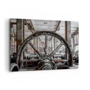 Impression sur toile - Image sur toile - Un vieux mécanisme dans un intérieur industriel abandonné - 120x80cm - Vie secrète d'une usine - Décoration murale moderne pour le salon et la chambre ARTTOR