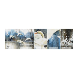 Échantillon de Papier Peint Autocollant Deluxe Sticker - Comme dans un conte de fées sur les cygnes sauvages - Cygnes, Des oiseaux, Paysage - 100x30 cm