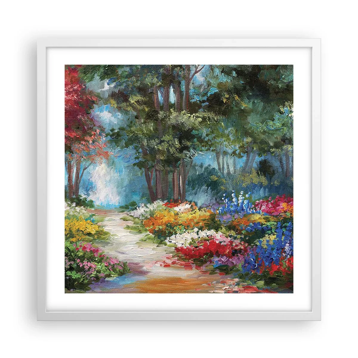 Affiche dans un cadre blanc - Poster - Jardin forestier, forêt de fleurs - 50x50 cm