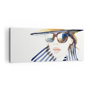 Impression sur toile - Image sur toile - Portrait d'une femme portant un chapeau et des lunettes de soleil - 120x50cm - La Floride vous souhaite la bienvenue ! - Décoration murale moderne pour le salon et la chambre ARTTOR