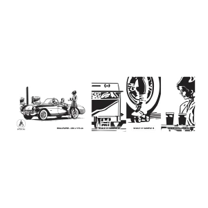 Échantillon de Papier Peint Autocollant Deluxe Sticker - 60's - Amérique insouciante - Voiture ancienne, Station-essence, Amérique - 100x30 cm