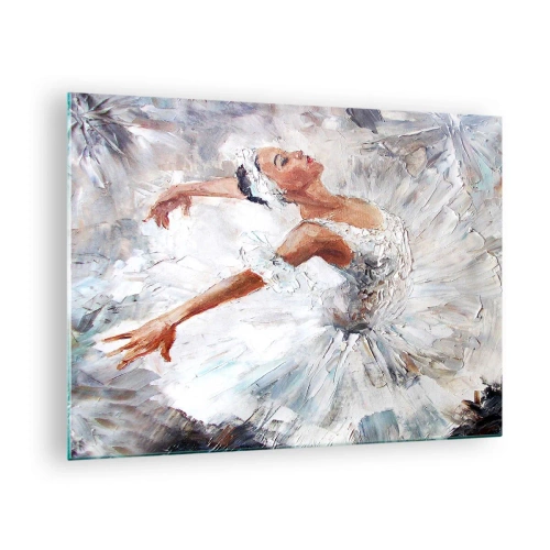 Impression sur verre - Image sur verre - Une ballerine en tenue blanche dans une pose dynamique - 70x50cm - Délicat et léger comme du tulle - Décoration murale moderne pour le salon et la chambre ARTTOR