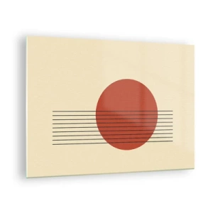 Impression sur verre - Image sur verre - Graphique minimaliste avec cercle et lignes rouges - 70x50cm - Aux alentours et plus loin - Décoration murale moderne pour le salon et la chambre ARTTOR