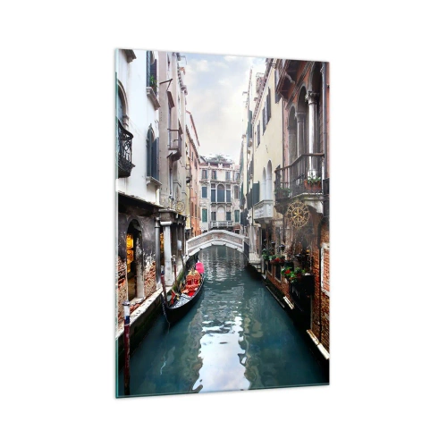 Impression sur verre - Image sur verre - Un canal à Venise avec une gondole et des bâtiments historiques - 70x100cm - Paysage vénitien avec une gondole et un pont - Décoration murale moderne pour le salon et la chambre ARTTOR