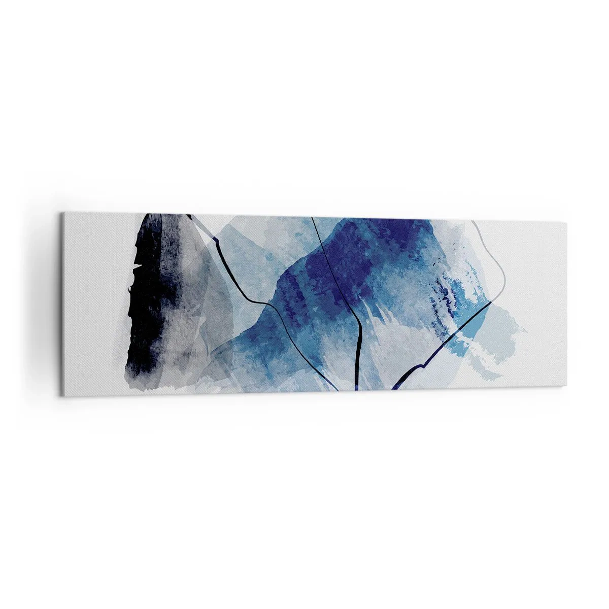 Impression sur toile - Image sur toile - Formes abstraites dans des tons de bleu avec des lignes délicates - 160x50cm - Montagne de glace - Décoration murale moderne pour le salon et la chambre ARTTOR