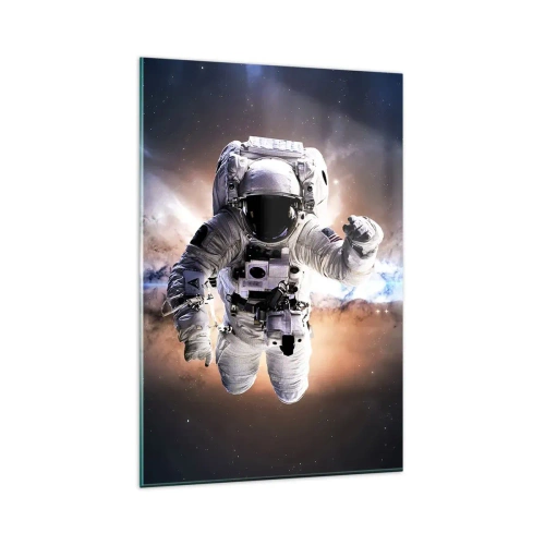 Impression sur verre - Image sur verre - Astronaute dans l'espace - 80x120cm - Salutations de l'espace - Décoration murale moderne pour le salon et la chambre ARTTOR