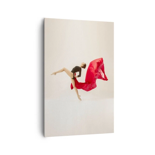 Impression sur toile - Image sur toile - Une danseuse dynamique en tenue noire et tissu rouge en mouvement. - 80x120cm - Rouge et noir - Décoration murale moderne pour le salon et la chambre ARTTOR